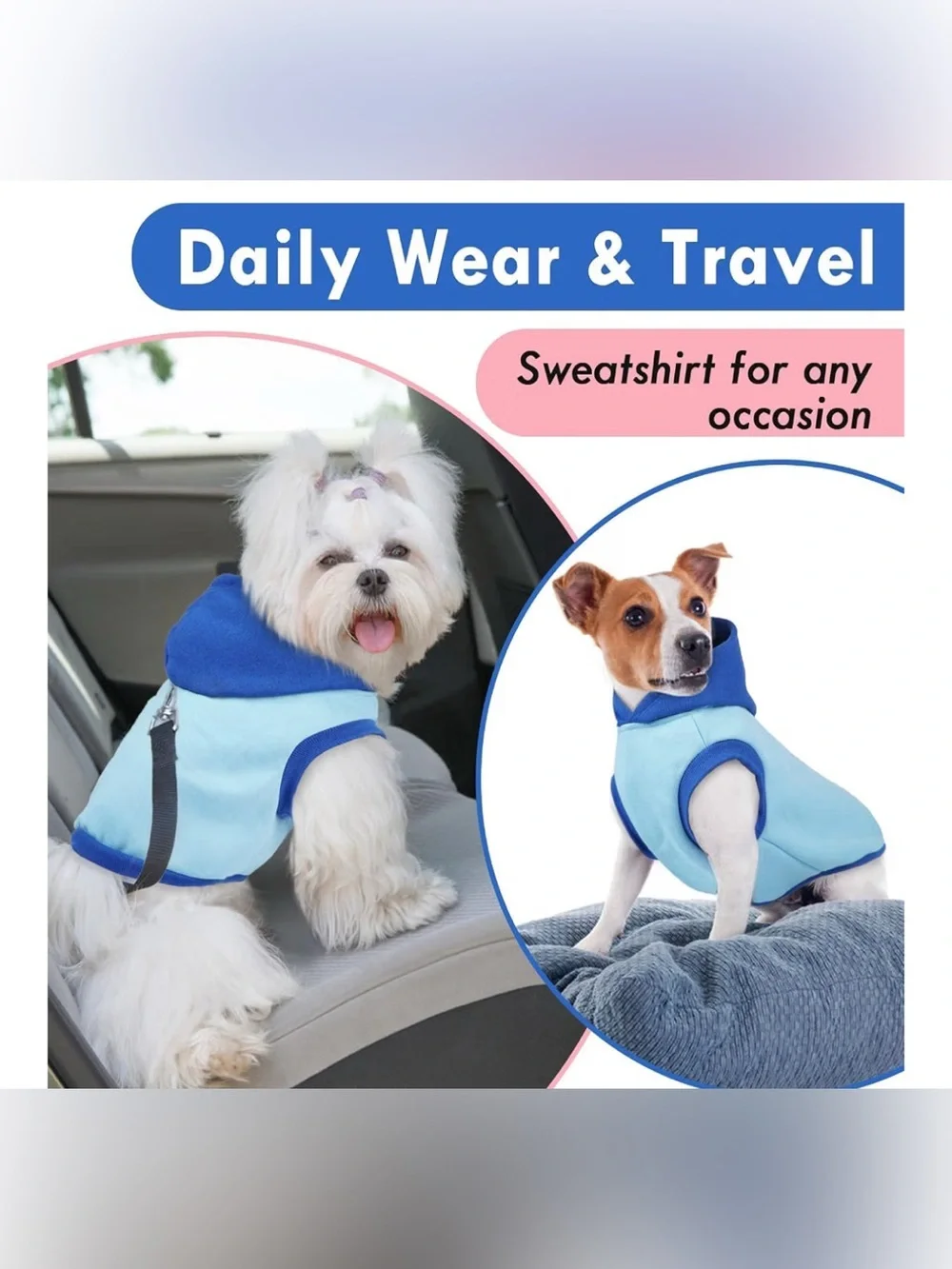 NWOT-  NEW Medium Blue Fleece Dog Hoodie - Lightweight Pet Sweatshirt